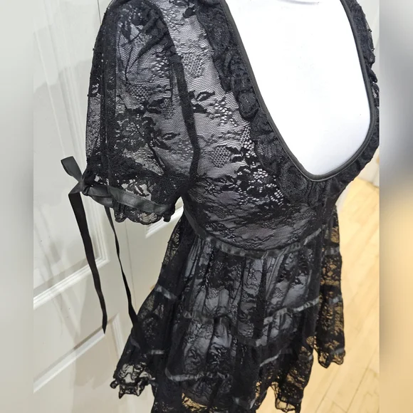 Dolls Kill Sexy Goth Lace House On The Hill Little Black Babydoll Mini Dress S - Picture 11 of 14